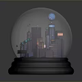 Illuminated Decorative Snow Globe With Mini City Buildings And Black Base