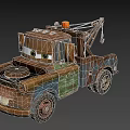 Animated Cartoon Tow Truck Character With Rustic Body Orange Warning Lights And Friendly Face