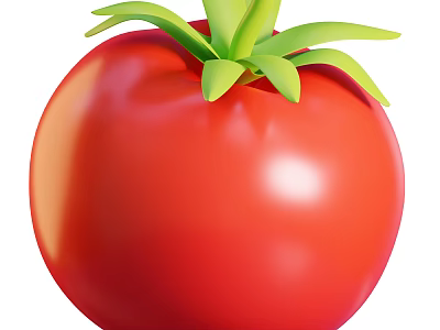 Fresh Red Tomato Vegetable With Green Leaves Ripe And Juicy 3d model