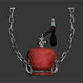 Red Gas Cylinder Secured With Metal Chains And Black Hose