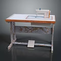 Vintage Sewing Machine Placed On Rustic Wooden Table With White Top