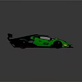 Black and Green Racing Sports Car with Large Rear Wing and Number 63 on Body