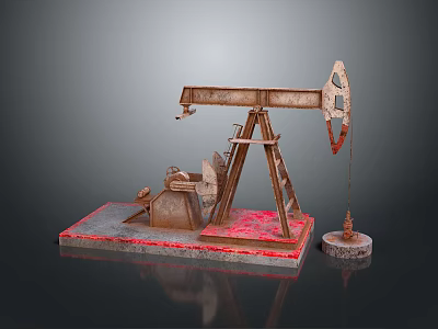 Industrial Equipment Pumpjack with Metal Frame Red Gray Base and Mechanical Parts for Oil Extraction 3d model