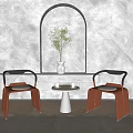 Elegant Red Armchairs With Black Armrests And White Round Table In Interior Arched Niche