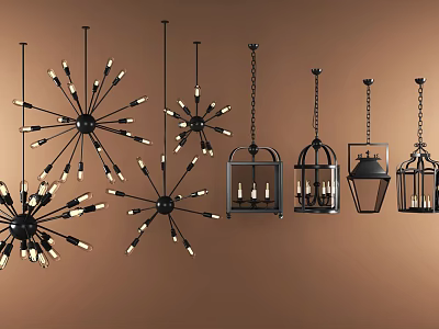 Unique Shaped Pendant Lights With Various Designs And Black Metal Frames For Modern Interiors 3d model