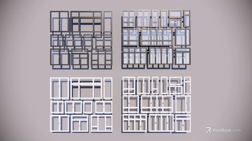 Modern Window Frame Designs With Multiple Grid Patterns And Styles 3d model 