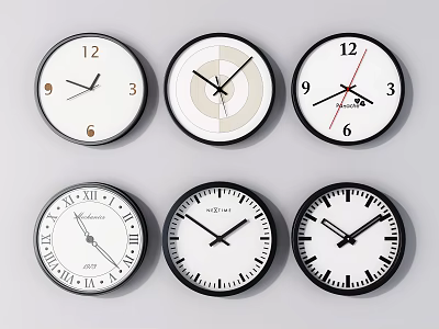 Wall Clocks with Various Designs Roman and Arabic Numerals Different Pointer Styles 3d model
