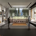 Museum Exhibition Hall Interior With Display Cases Artifacts Visitors Wall Paintings And Lighting