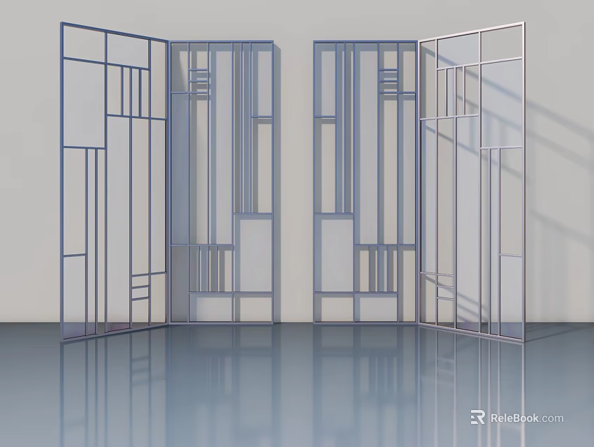 Modern Swing Doors With Glass Panels And Metal Frames In Interior Setting 3d model