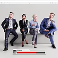 Four Business Professionals in Formal Attire Sitting on Bench Together