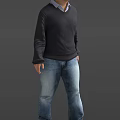 Men In Dark Sweater Blue Jeans Various Poses Checking Watch Looking At Phone Adjusting Hair