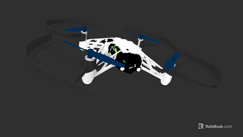 Detailed White Quadcopter Drone Featuring Blue Propellers And Black Components 3d model