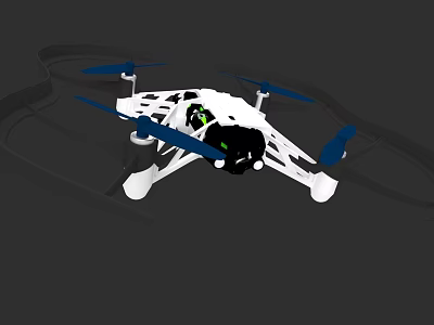 Detailed White Quadcopter Drone Featuring Blue Propellers And Black Components 3d model