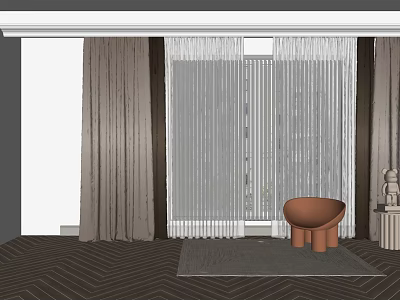 Modern Living Room Curtains With Fabric Design And Chair On Rug 3d model
