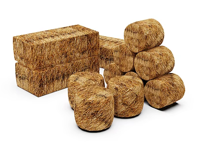 Stacked Square And Round Hay Bales For Agricultural Farm Storage 3d model