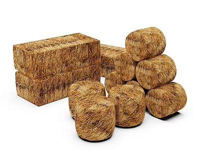 Stacked Square And Round Hay Bales For Agricultural Farm Storage 3d model