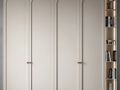 Modern Minimalist Beige Wardrobe With Paneled Doors And Open Storage Shelves 3d model