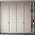 Modern Minimalist Beige Wardrobe With Paneled Doors And Open Storage Shelves