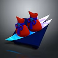 Traditional Food in Red Bags with Blue Bows on Blue Boat Shaped Tray