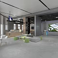 Modern Service Hall Interior With Spacious Layout Gray Walls Large Screen And Reception Counter
