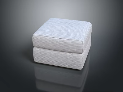 Modern Light Gray Square Ottoman with Striped Texture and Simple Design 3d model
