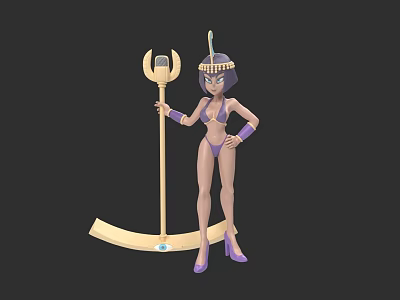 Mythical Female Character In Purple Bikini Feathered Headdress And Purple High Heels Holding Tall Staff 3d model