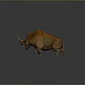 3D Rendered Rhinoceros with Orange Brown Skin Red Eyes Open Mouth Exposed Teeth Gray Background