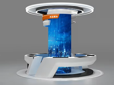 Modern Tech Display Showcase With Blue Digital Screen Circular Top And White Black Base 3d model