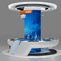 Modern Tech Display Showcase With Blue Digital Screen Circular Top And White Black Base 3d model