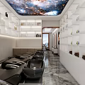 Modern Hairdressing Salon Interior With Round Mirrors Styling Chairs And Workstations