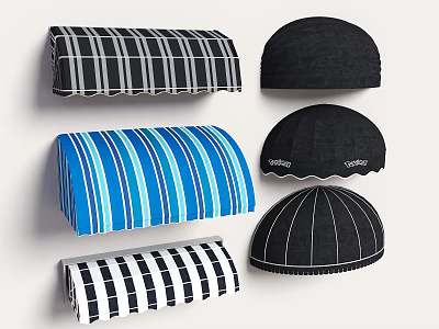 Various Stylish Awnings with Striped Checkered and Solid Color Patterns 3d model