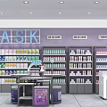 Purple Themed Pop up Makeup Store With Drink Bar And Cosmetic Products 3d model