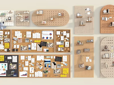 Cork Boards and Pegboards Wall Decor for Organizing Notes Photos and Small Items at Home Office 3d model