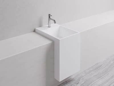 White Square Wall Mounted Washbasin with Chrome Faucet in Modern Bathroom Design 3d model