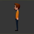 Cartoon Man Character With Brown Hair Mustache Orange Shirt Blue Pants Standing On Gray Background