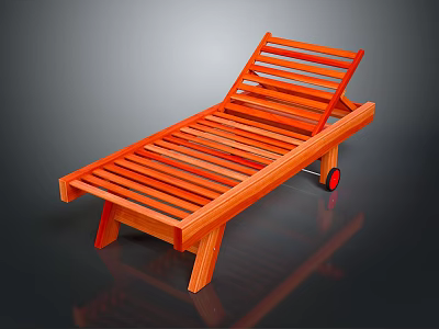Orange Wooden Lounge Chair With Slatted Design And Wheels For Outdoor Use 3d model