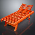 Orange Wooden Lounge Chair With Slatted Design And Wheels For Outdoor Use