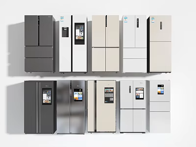 Various Modern Refrigerators Featuring Different Colors Styles and Digital Display Designs 3d model