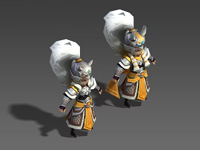 Men Wearing Silver And Yellow Armor With White Feather Decorated Helmets 3d model
