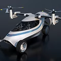 Futuristic Flying Car Flying in Sky With Propellers Wings and Wheels
