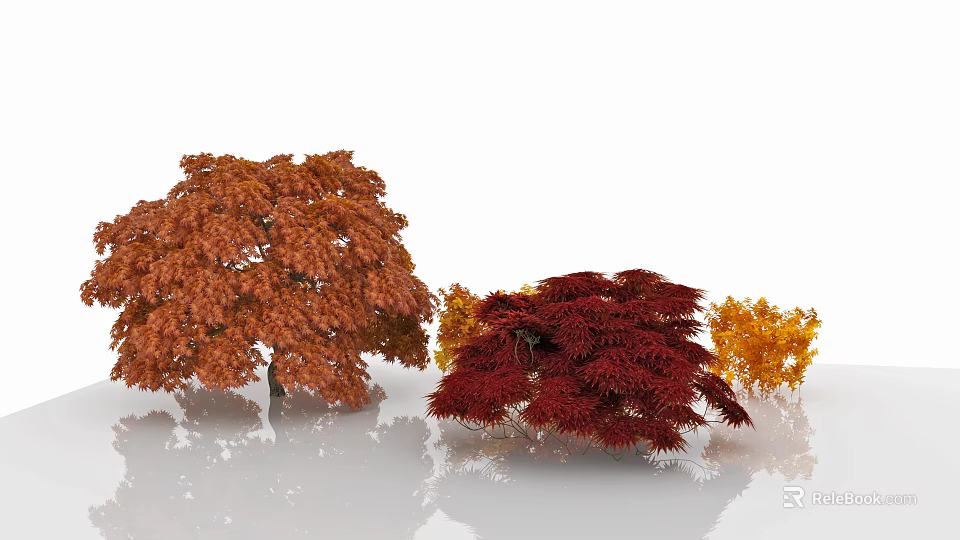 Vibrant Autumn Shrubs Showcasing Red Orange and Yellow Foliage for Outdoor Gardens 3d model 