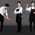Three Men In White Shirts And Black Aprons Showing Different Service Poses