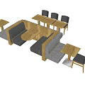 Public Chairs With Wooden Frames And Gray Cushions In Café Lounge Layout With Tables