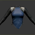 Fitted High Neck Blue Tech Inspired Top With Silver Shoulder Accents 3d model