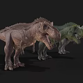 Three Different Colored Tyrannosaurus Rex 3D Models on Black Background
