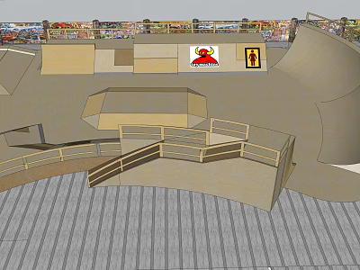 Modern Skate Park Design Featuring Curved Ramps Wooden Rails Elevated Platforms And Planks 3d model