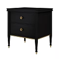 Stylish Black Nightstand With Two Drawers Golden Knobs And Golden Trim Base 3d model