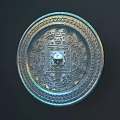 Vintage Bronze Round Mirror With Intricate Carved Patterns And Square Center