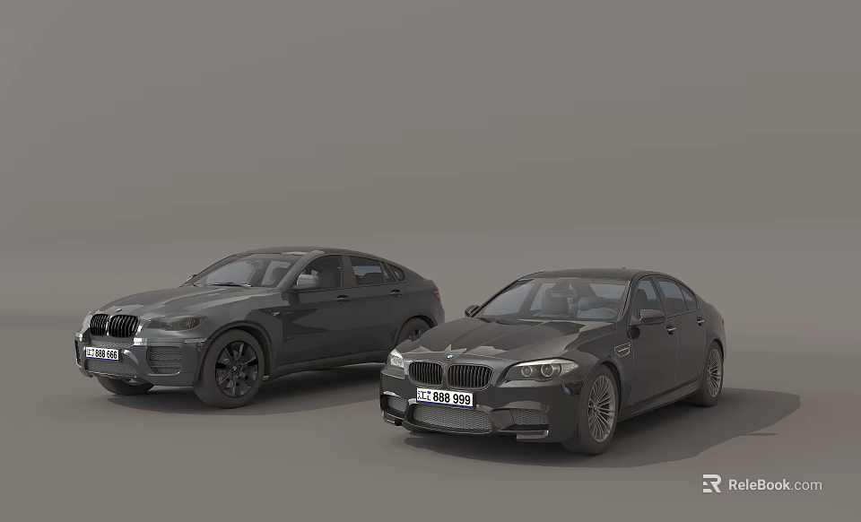Two Modern BMW Cars SUV and Sedan with Dark Exterior Styling 3d model 