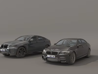 Two Modern BMW Cars SUV and Sedan with Dark Exterior Styling 3d model